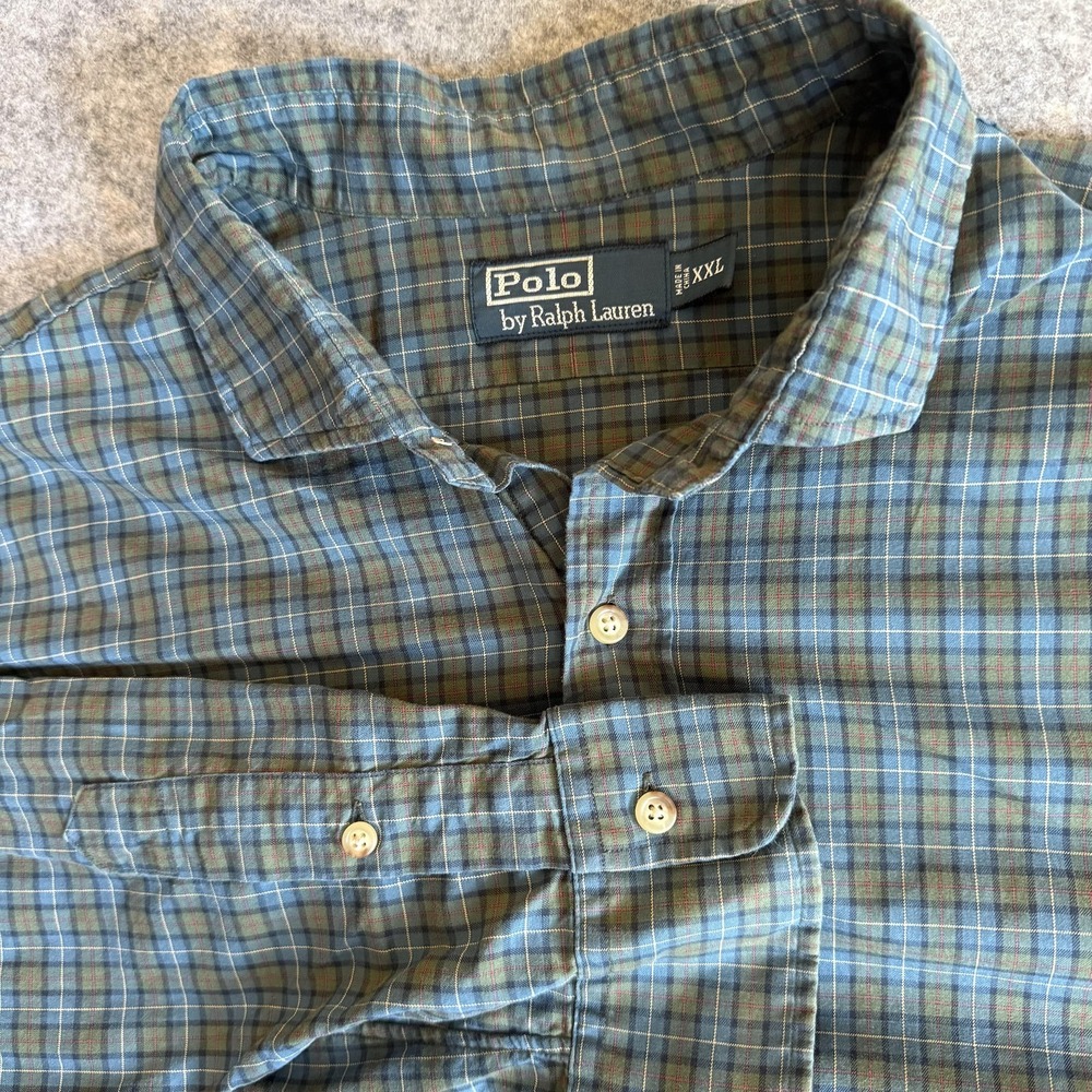 Polo by Ralph Lauren Shirt Mens 2XL Blue Green Plaid Short Sleeve Button Front - Picture 1 of 7